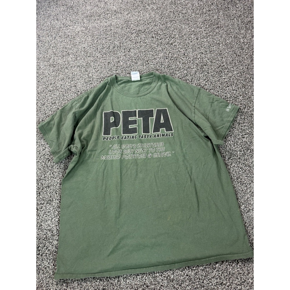 Vintage Y2K People Eating Tasty Animals Comedy T Shirt Men's Size XL Green